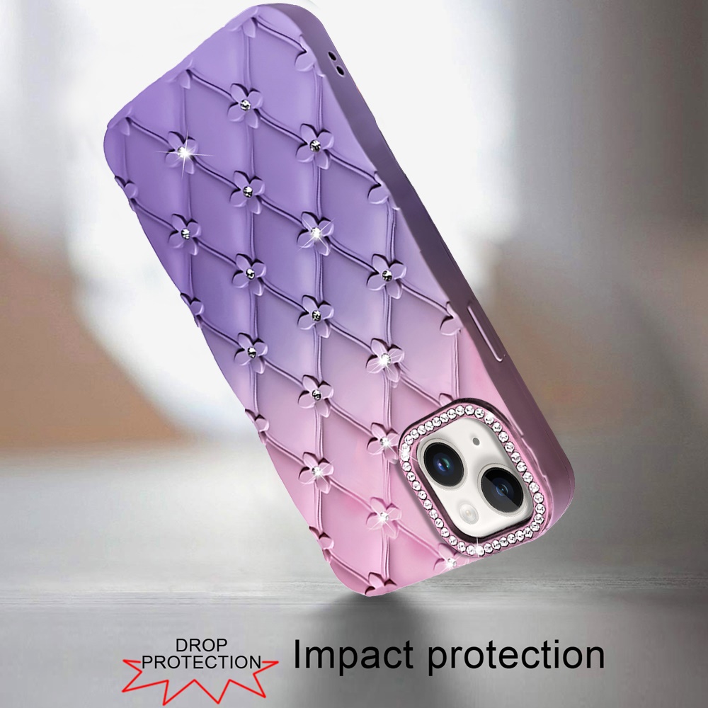For iPhone 15/14 Plus Floral Glitter TPU Case - Light Blue/Pink - Picture 11 of 12