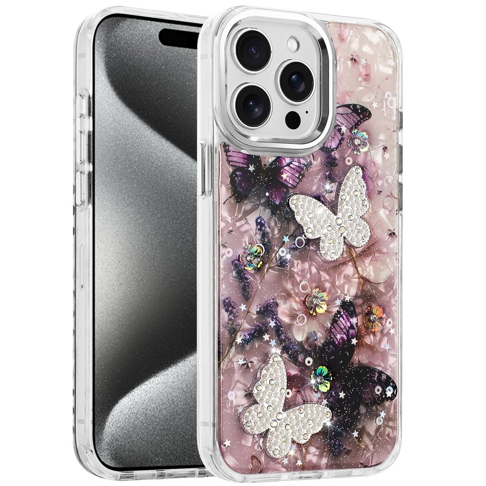 For iP5 Pro Max Glitter Butterfly Case with Metal Buttons - Hybrid Design - Picture 13 of 24