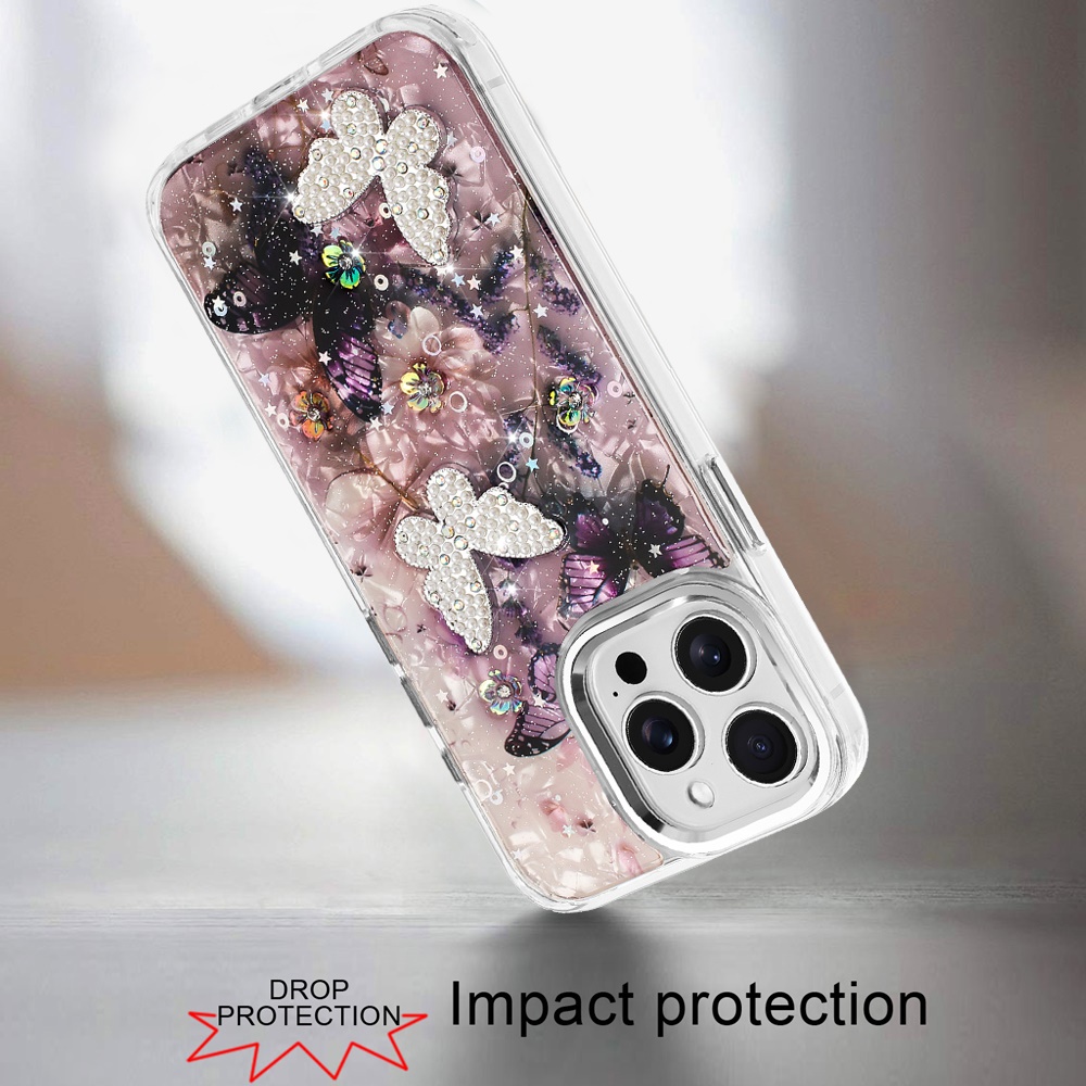 For iP5 Pro Max Glitter Butterfly Case with Metal Buttons - Hybrid Design - Picture 14 of 24