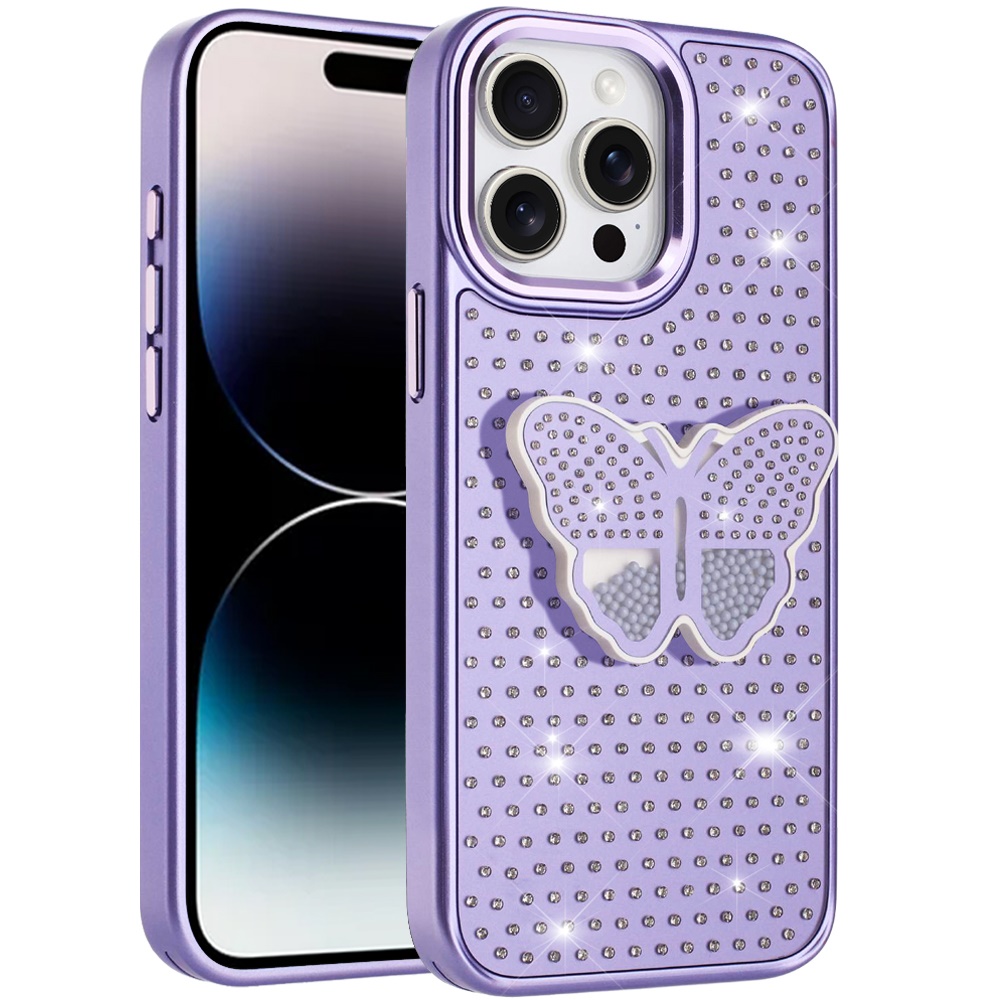 For iPhone 14 Pro Max Butterfly Grip Stand with Diamond Buttons - - Picture 7 of 12