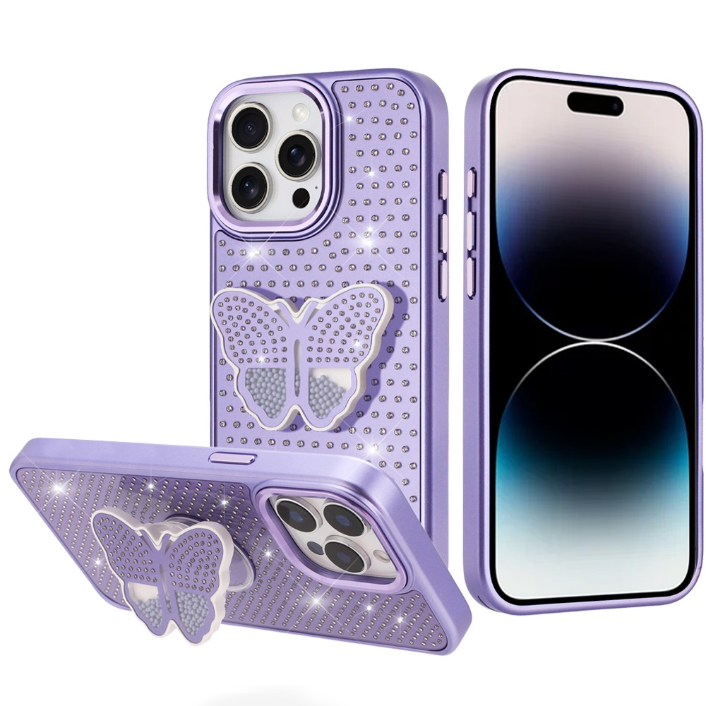 For iPhone 14 Pro Max Butterfly Grip Stand with Diamond Buttons - - Picture 8 of 12