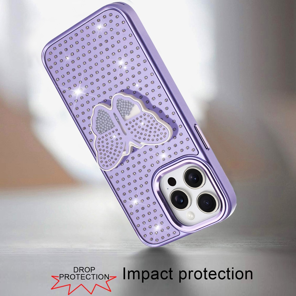 For iPhone 14 Pro Max Butterfly Grip Stand with Diamond Buttons - - Picture 9 of 12