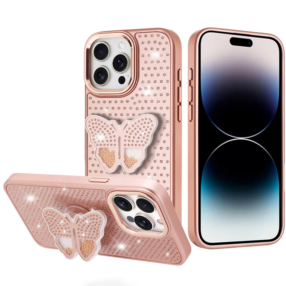 For iPhone 14 Pro Max Butterfly Grip Stand with Diamond Buttons - - Picture 11 of 12