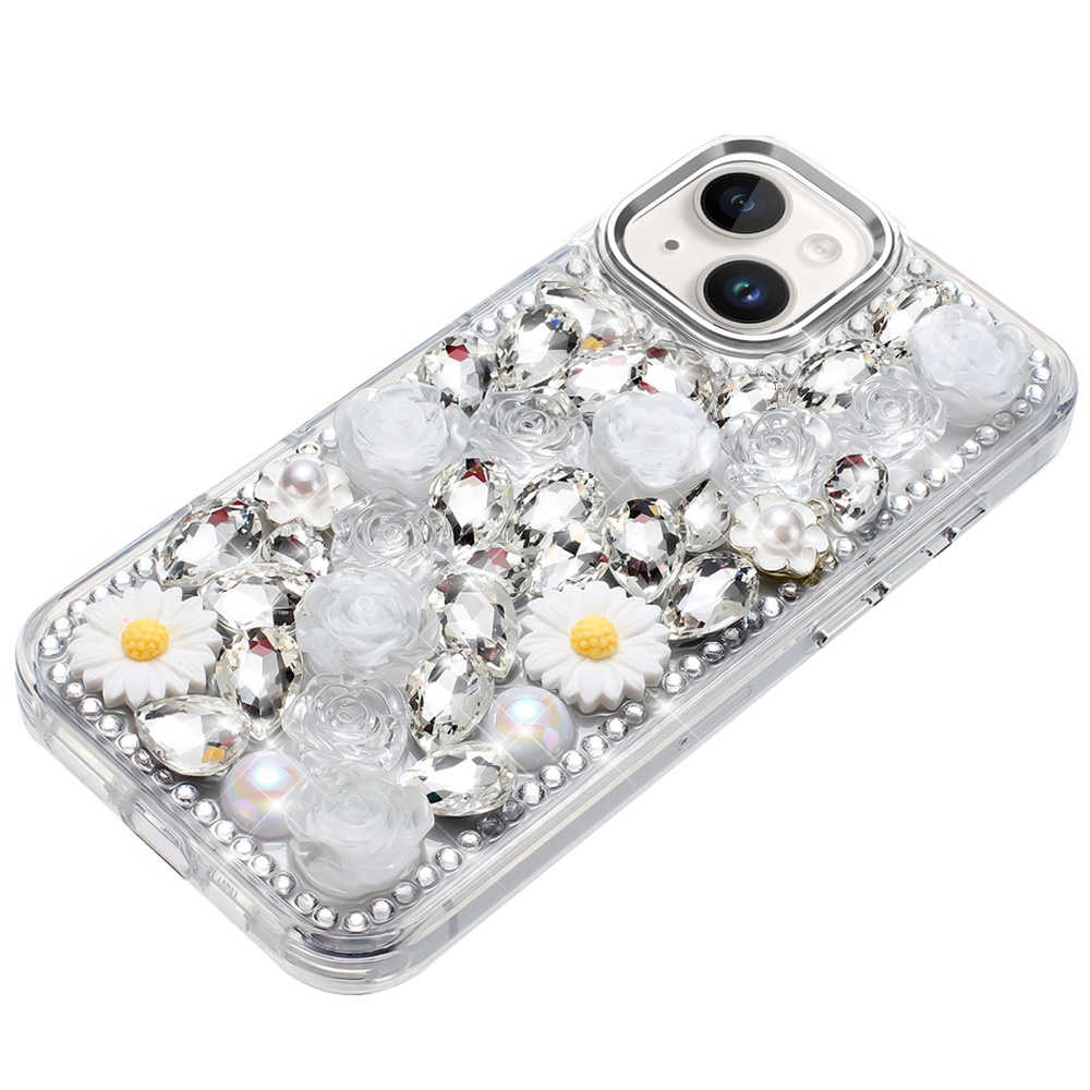For iPhone 13/14 Glitter Floral Hybrid Case -  Bling Stones Design - Bild 6 von 15