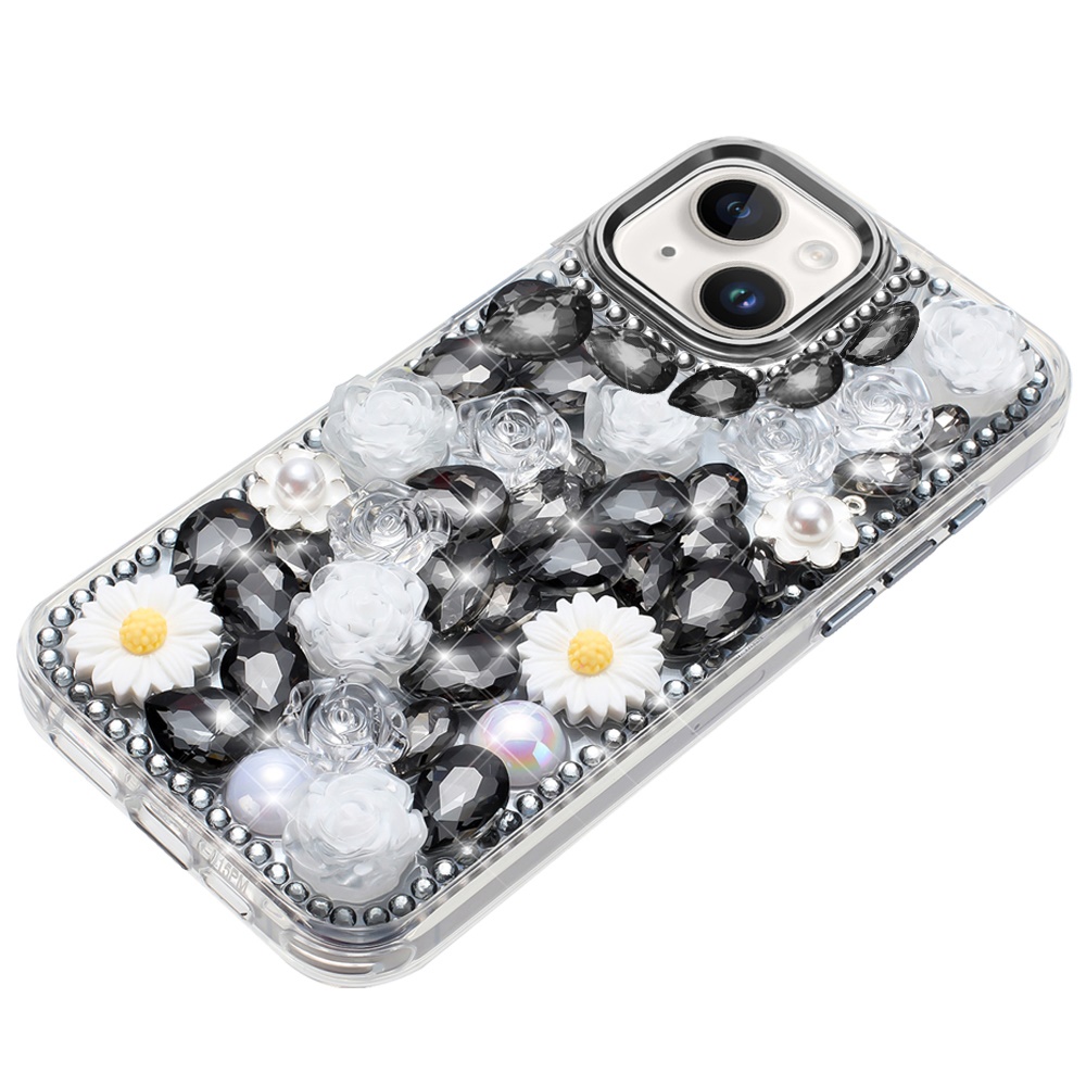 For iPhone 13/14 Glitter Floral Hybrid Case -  Bling Stones Design - Bild 10 von 15