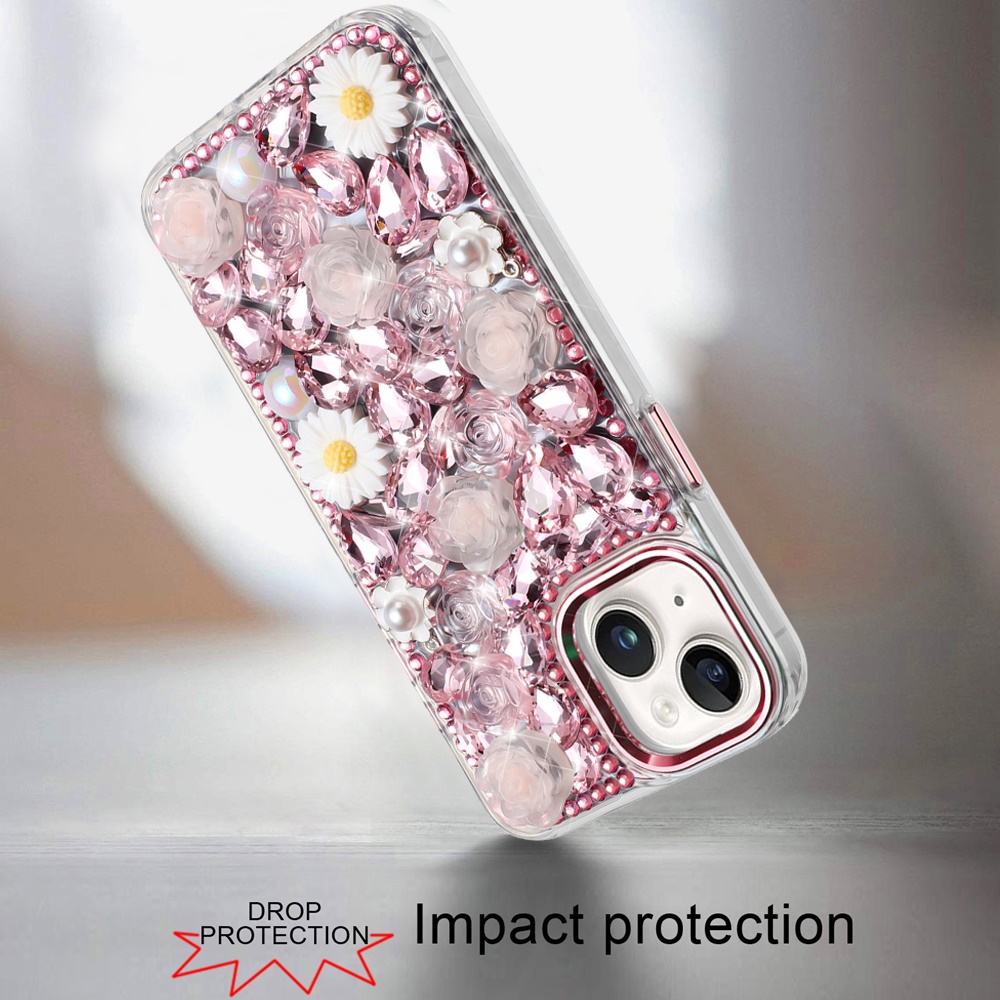 For iPhone 13/14 Glitter Floral Hybrid Case -  Bling Stones Design - Bild 13 von 15