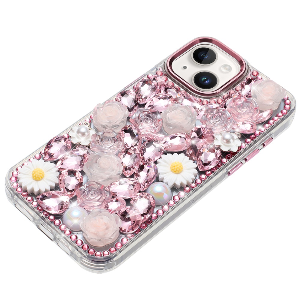 For iPhone 13/14 Glitter Floral Hybrid Case -  Bling Stones Design - Bild 14 von 15