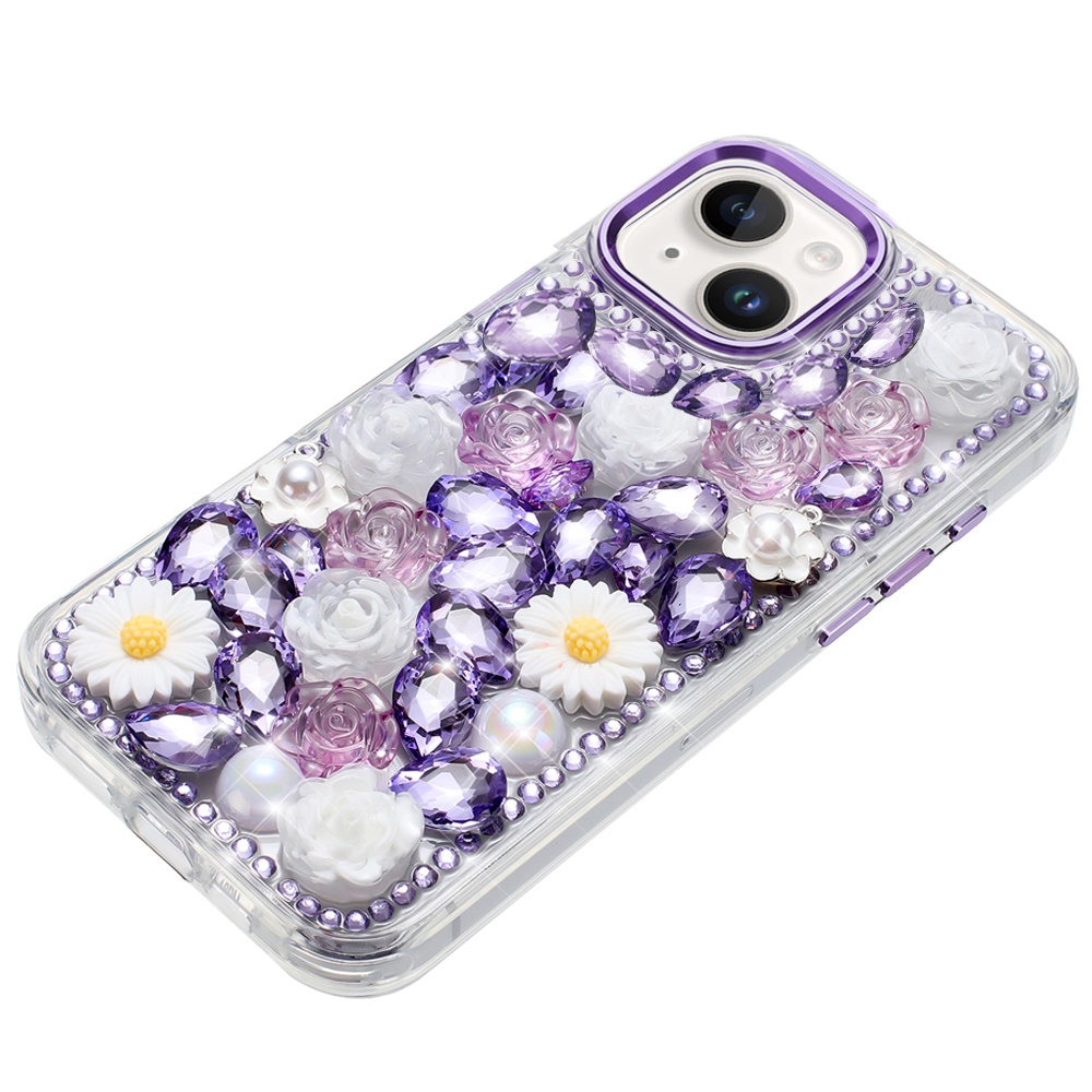 For iPhone 13/14 Glitter Floral Hybrid Case -  Bling Stones Design - Bild 9 von 15