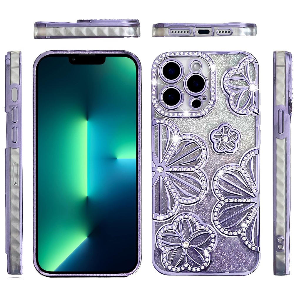 Custodia TPU per iPhone 13 Pro Max Glitter Floreale -  - Foto 1 di 20