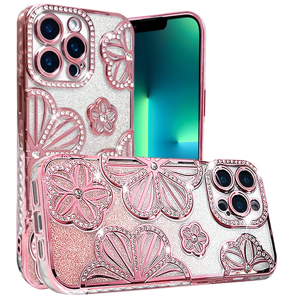 Custodia TPU per iPhone 13 Pro Max Glitter Floreale -  - Foto 8 di 20