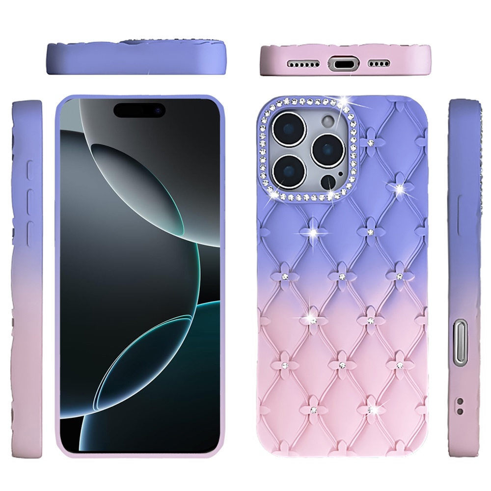 For iPhone 16 Pro Floral Joy Glitter TPU Case - Light Blue/Pink