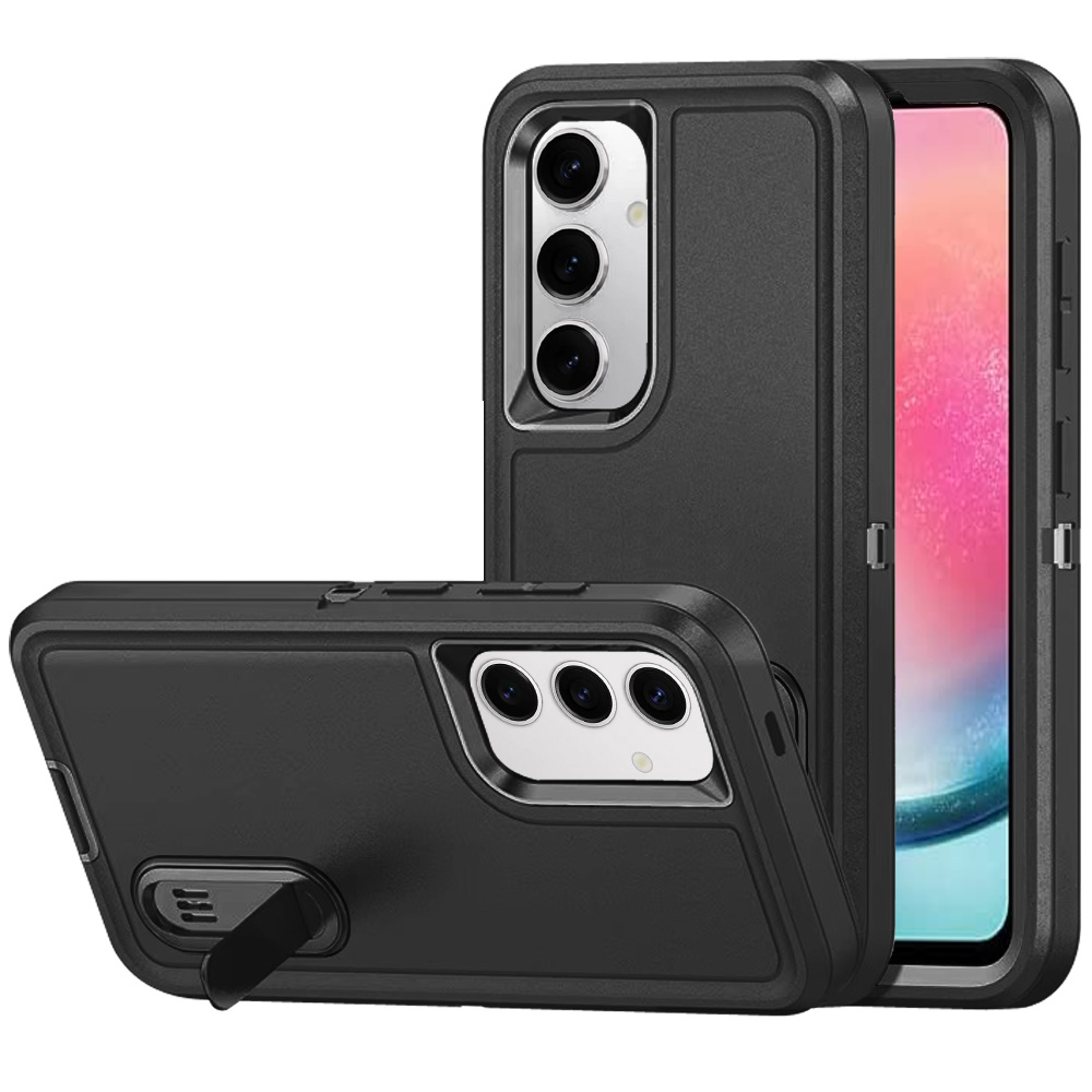 For Samsung Galaxy A26 Tough Hybrid 3-in-1 Case with Stand - Black/Black - Picture 4 of 12