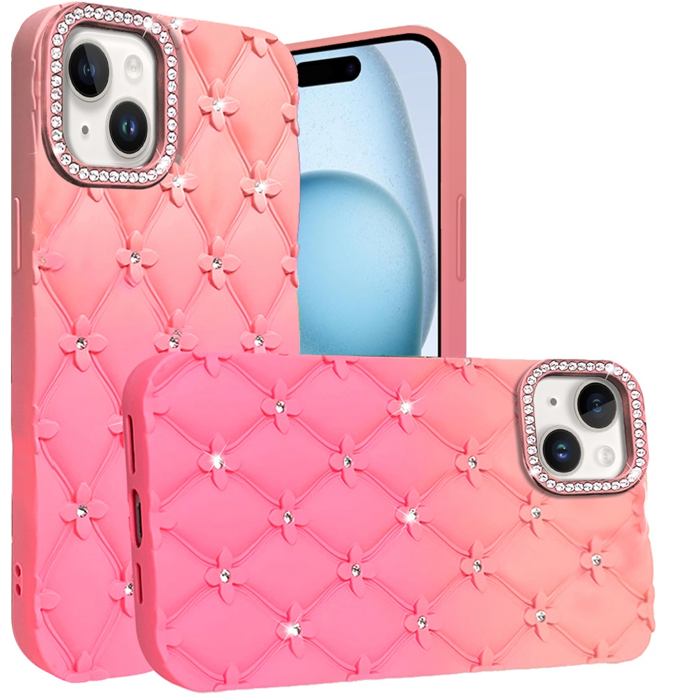 Für iPhone 15/14 Plus Blumen Glitzer TPU Hülle - Hellblau/Rosa - Bild 8 von 12