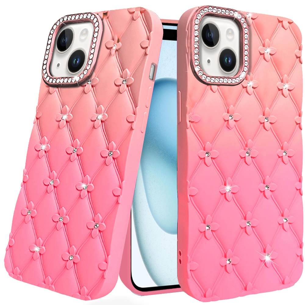Für iPhone 15/14 Plus Blumen Glitzer TPU Hülle - Hellblau/Rosa - Bild 9 von 12