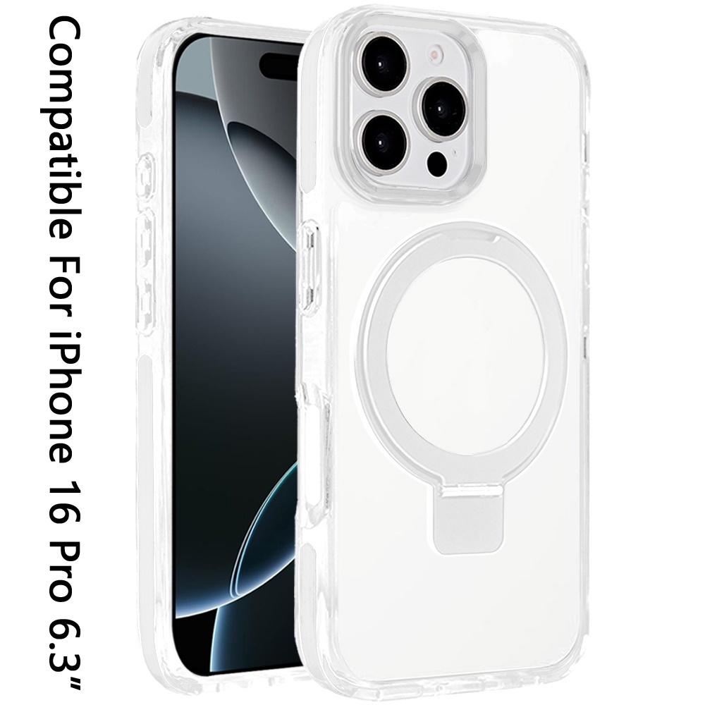 Für iPhone 16 Pro 6,3" Magnetisch Robust Transparent Hybrid mit Ständer -  - Bild 1 von 6